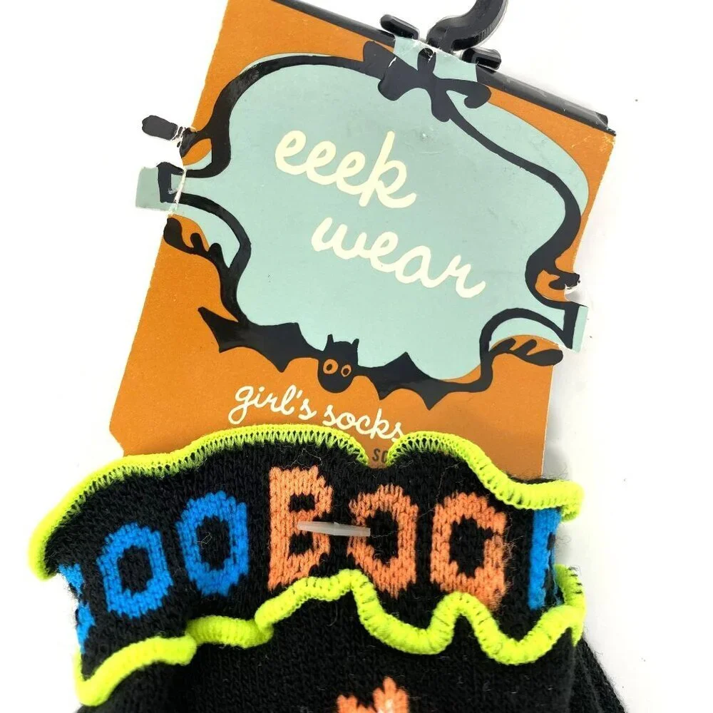 Vintage Target Halloween Novelty Kids 2 Pairs Socks Boo Ghosts Googly Eye Spider